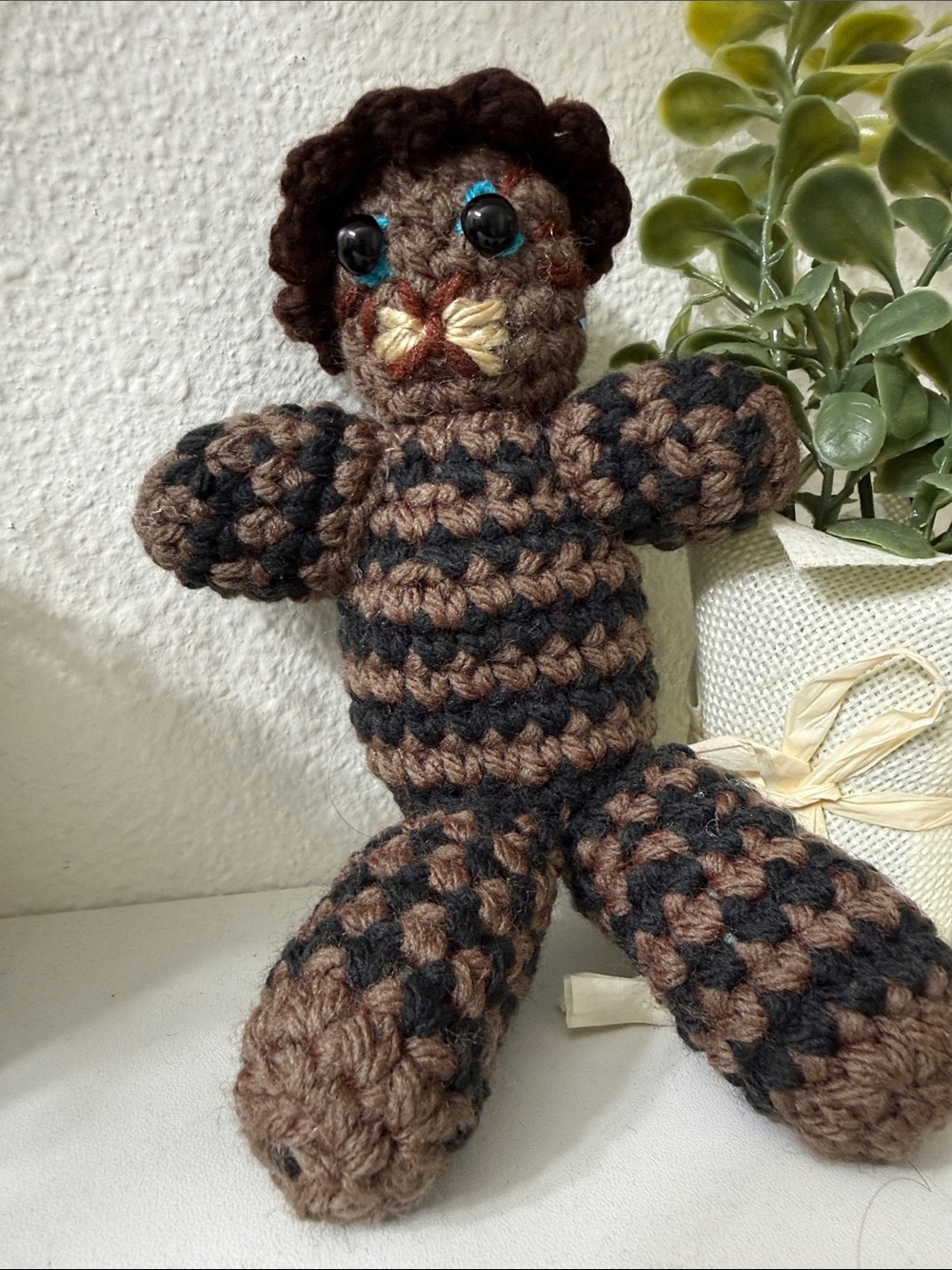 Handmade Cat Crochet Toy - Brown & Black Striped Plush